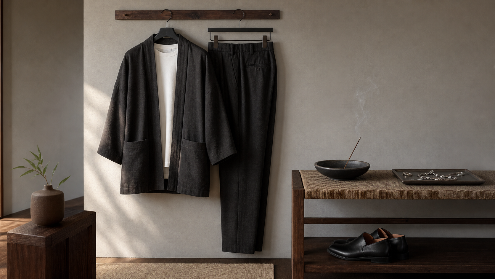 Haori-inspired men's cool wear dressing setup